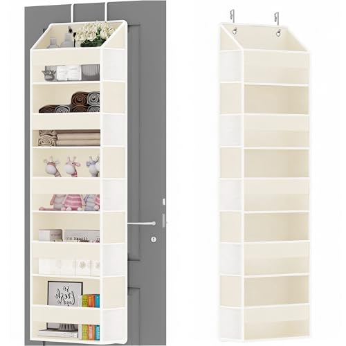 Over Door Organizer with 5 Large Pockets & 10 Mesh Side Compartments - Behind The Door Storage for Bathroom, Bedroom, Closet, Pantry, RV & Nursery - Baby Room Organizer Solution - Beige - color: Beige