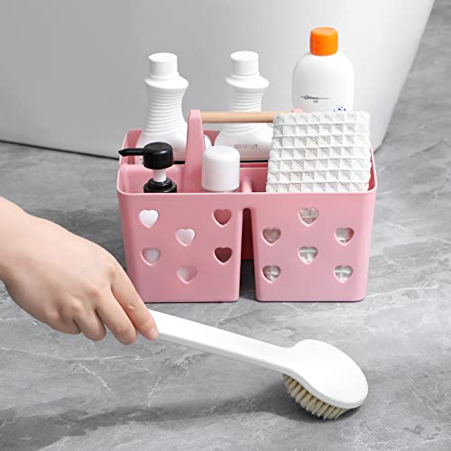 Anyoifax Portable Shower Caddy Plastic Shower Basket Organizer Divided Bathroom Caddy Storage Cleanning Caddy Tote with Handle for College, Dorm Room, Kitchen, Pink - color: Pink