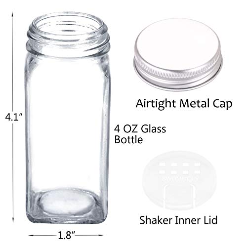 SWOMMOLY Spice Rack Organizer with 36 Empty Square Spice Jars, 396 Spice Labels with Chalk Marker and Funnel Complete Set, for Countertop, Cabinet or Wall Mount,Silver - color: Silver