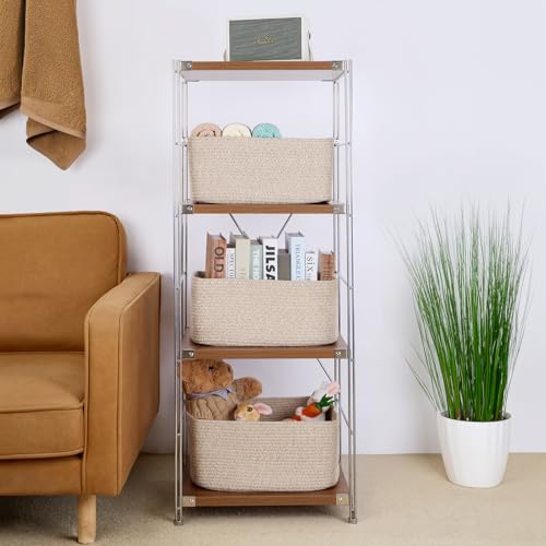 MiniArk Large Storage Baskets for Shelves, Closet Organizers Bins for Clothes Blanket Towels, Baby Nursery, Toy Baskets Box, Woven Rope Baskets, 17 x 13 x 7.5”, 3 Packs Mixed Brown - color: Natural, size: 3pcs-L17×W13×H7.5"