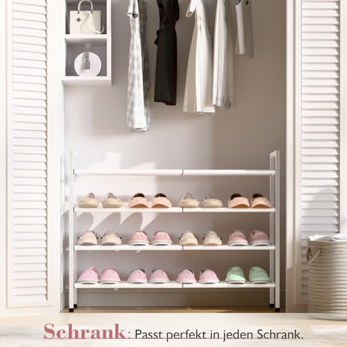 Bumusty 4-Tier Expandable Shoe Rack for Closet, 18“-33” Adjustable Shoe Rack for Small Space, Small Shoe Organizer for Front Door, Sturdy Metal, White - color: White, size: 4-Tier
