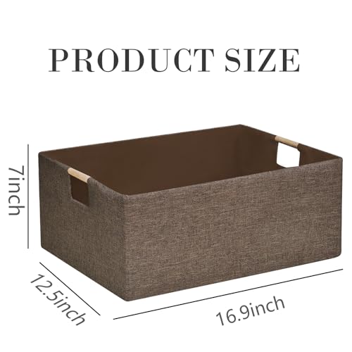 Collapsible Storage Box 16.9"x12.5"x7" with Wooden Handles | Foldable Organizer for Closet, Shelves, Toys & Cosmetics | Durable Linen-Polyester Fabric | Space-Saving Home Organization 2Pack - color: Brown
