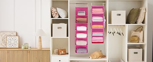 MAX Houser 5-Shelf Hanging Closet Organizer, Hanging Storage Shelves with 4 Side Pockets Space-Saving for Bedroom, Foldable (Pink) - color: Pink