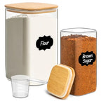 Glass Flour Sugar Storage Containers with Bamboo Lids & Measuring Scoop (1.6Qt/4.6Qt) - Wide Mouth Pantry Storage Containers for Kitchen Counter, Pantry Organization & Baking Essentials 2 pack - size: 2 pack（1.6/4.6 qt）
