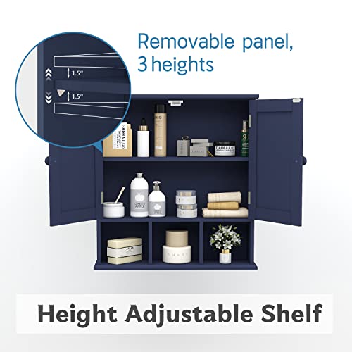 TaoHFE Blue Bathroom Over The Toilet Storage Cabinet,Wall Medicine Cabinet Organizer with 2 Door Adjustable Shelves,Wooden Modern Bathroom Shelves Wall Mounted Laundry Room - color: Blue