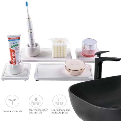 NiuYichee 2 Pcs Water Absorbing Stone Trays, Kitchen/Bathroom Sink Soap Dish, Diatomite Tray Used for Hand Soap & Cosmetic Bottles in The Modern Home, 4" W x 8.3" L, White - color: White, size: 8.3" x 4" with groove