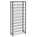 HOOBRO Shoe Rack for Entryway, 12-Tier Shoe Storage Organizer, Large Capacity for 33-36 Pairs of Shoes, Standing Shoe Shelf, Closet, Hallway, Adjustable Mesh Shelves, Rustic Brown and Black BF51XJ01