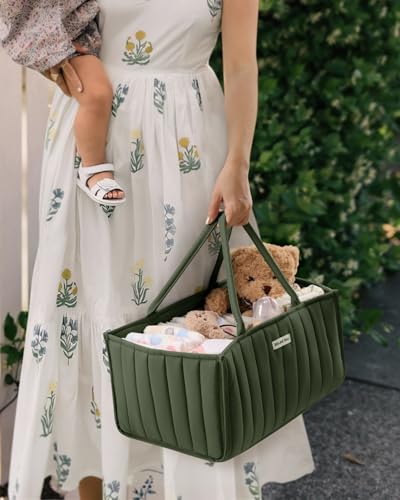 Blissful Diary Baby Diaper Caddy Organizer, Stylish Storage Basket for Newborn Essentials and Diaper Station, Gift for Baby Shower and Registry Must-Have, Deep Green - color: Deep Green