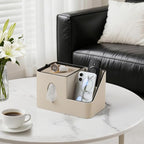 PU Leather Square Tissue Box Cover with Magnetic Closure, Tissue Holder with Storage Tray & Remote Control Organizer, for Nightstand, Living Room, Bathroom, Office Desk (Beige) - color: Beige