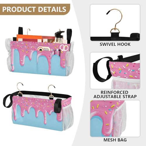 Bedside Caddy Hanging Bunk Bed Caddy Bed Organizer Hanging Pocket with 2 Hooks Bedside Storage Organizer Pocket Bag Holder Cartoon Dripping Frosting - color: Cartoon Dripping Frosting