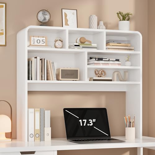 5-Tier Desk Shelf, 37.4''W Desktop Bookshelf for Computer Monitor, Desktop Organizer Shelf Storage Rack with 6 Cubbies, 5-Level Desk Hutch Display Rack for Home, Office, Dorm, Vanity, White - color: White, size: 37.4''W