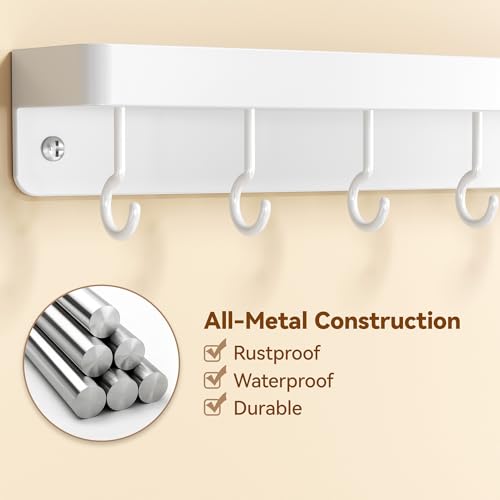 niffgaff White Key Holder Wall Mount, Stainless Steel Self Adhesive Hooks Rack with Shelf, No Drill Key Hanger for Door and Wall - color: White