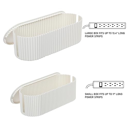 FABROK 2 Pack Cable Management Box, Cord Organizer Box with 20 Cable Ties, Power Strip Storage to Hide Charger Adapter Power Cord Charging Station White (Small+Large) - color: White, size: Small + Large (2 Pack)