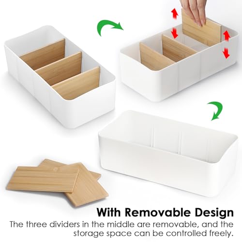 BSTKEY Seasoning Packet Organizer, Food Storage Organizer with Divided 4 Bamboo Wood Compartments, White Plastic Storage Caddy for Pantry Cabinet, Kitchen Organization Bin for Snacks Spice Packets - color: White