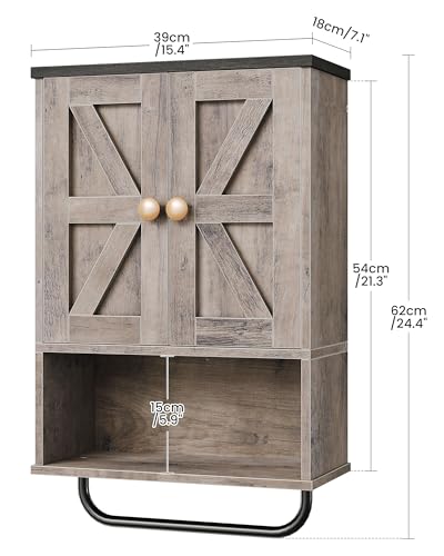 CHOEZON Bathroom Wall Cabinet, Medicine Cabinet with Open Partition and Towel Bar, Rustic Storage Cabinet with Open and Hidden Storage Space, for Bathroom, Living Room, Greige and Charcoal Black - color: Greige and Charcoal Black, size: 7.1"D x 15.4"W x 2