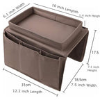 Sofa Armrest Organizer with Cup Holder No-Slip Couch Sofa Armrest Organiser Couch Remote Caddy Control Holder with 1 Large Pockets and 3 Small Pockets for TV Remotes Cellphone Magazines Ipad Drinks - color: Kaki