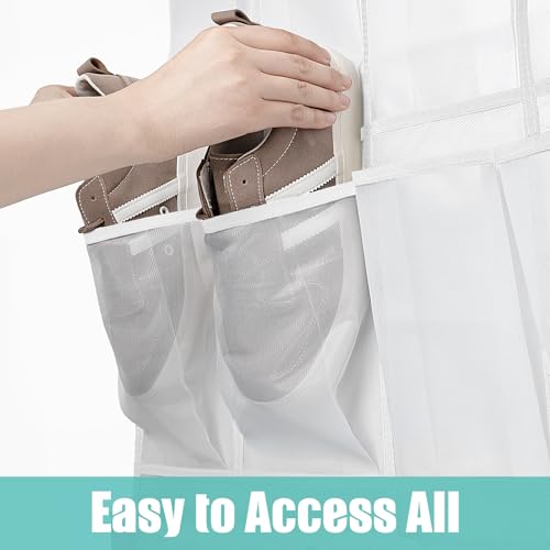 Tiblue Over The Door Shoe Organizer 35 Mesh Pockets Hanging Shoe Organizer Shoe Rack For Door Closet Entryway Bedroom Pantry Organizer - Shoe Holder Hanger For Sneakers, Women High Heeled Shoes White