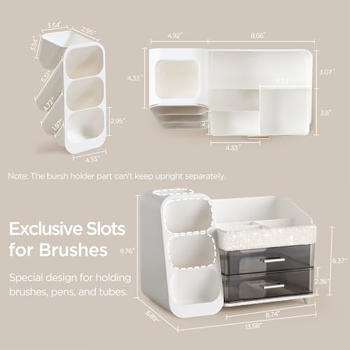 HBlife Makeup Organizer with Brush Holder for Vanity, Large Plastic Bathroom Countertop Organizer Skin Care Storage, Easy to Store Lipsticks, Nail Polishes, Perfumes, Eyeshadow Palettes, Pearl White - color: Pearl White, size: Large