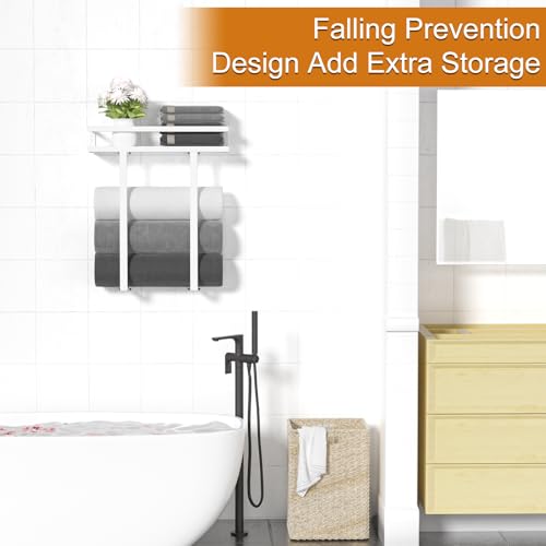 Towel Racks for Bathroom Wall Mounted, Xstydes Metal Towel Holder with Wooden Shelf for Folding Large Towels, Towel Storage for Small Bathroom Organizer Decor or RV Camping,White - color: White, size: Small