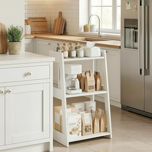 3-Tier Bathroom Ladder Shelf Freestanding, White Floor Shelves Open Shelving Unit, Small Bookshelf Nightstand for Home Study Laundry Room (11.8" D x 15.7" W x 27.6" H) - size: 11.8"D x 15.7"W x 27.6"H