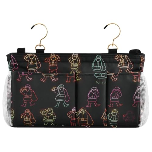 Bedside Caddy Metal Frame Hanging Organizer Bunk Bed Dorm Accessories Hook And Loop Storage Bag Large Pockets Many Neon Lights Santa Claus - color: Many Neon Lights Santa Claus