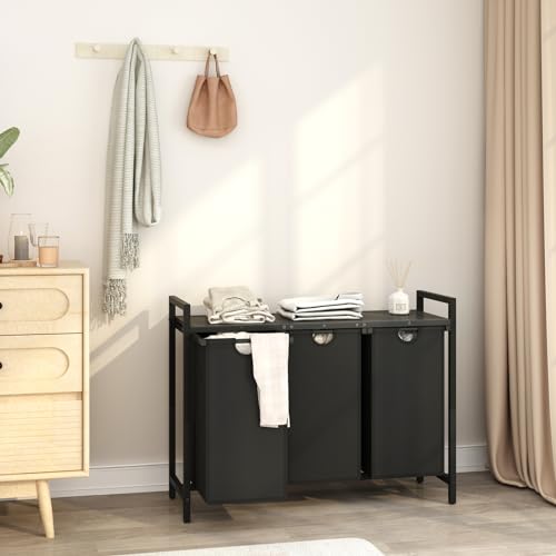 Laundry Hamper, Two -Color 3 Section Laundry Basket with 3 Removable Laundry Sorter Bags and Top Shelf, Clothes Hamper for Laundry Room, Bathroom - style: 3bags-Rustic Brown