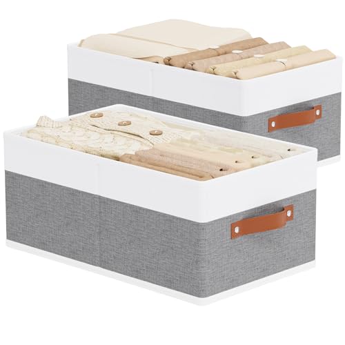 Storage Baskets,Foldable Drawer Organizers with Handles, Storage Bins for Wardrobe Bedroom Laundry, 18.5 × 11 × 7.9 Inch, White and Grey, 2-Pack - color: White/Grey, size: Jumbo -2 Pack