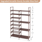 ROJASOP Shoe Rack Organizer, 8-Tier Metal Shoe Rack for Closet Entryway Garage, 26-32 Pairs Tall Shoe Boot Storage Shelf with 15 Hooks, Stackable Large Shoe Stand, Brown - color: Brown