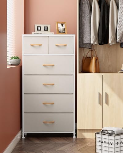 Crestlive Products Dresser for Bedroom Tall Skinny Dresser Storage Tower - Sturdy Steel Frame, Wood Top, Fabric Bins, Wood Handles - Organizer Unit for Entryway, Hallway, Closets - 6 Drawers (Beige) - color: Beige, style: 6 Drawers
