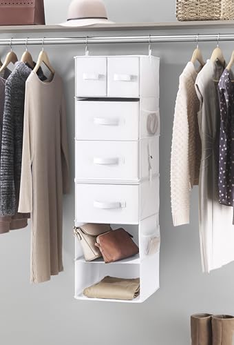 Whitmor Multi-Functional Hanging Organizer with Drawer Inserts- 5 Section - Closet Organizer - White - color: White, size: 5 Section Drawer