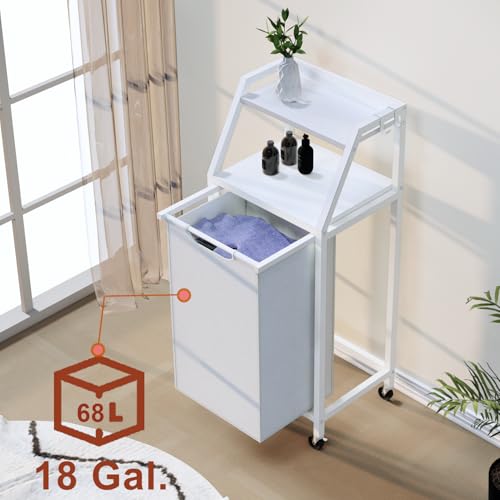 Timberer Laundry Hamper, Laundry Sorter, Rolling Laundry Basket with Wheels, 2 Shelves, 18 Gal(68L), Pull-Out and Removable Oxford Fabric Bags, White and Grey - color: White + Grey, size: 1 Bags (16.9"L x 11.8"W x 41.7"H)