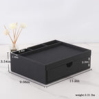 Leather Desk Organizer With Drawers, Home Cosmetics Organizer, Phone Remote Organizer, Drawer Plus Divider & Tray (black) - color: black