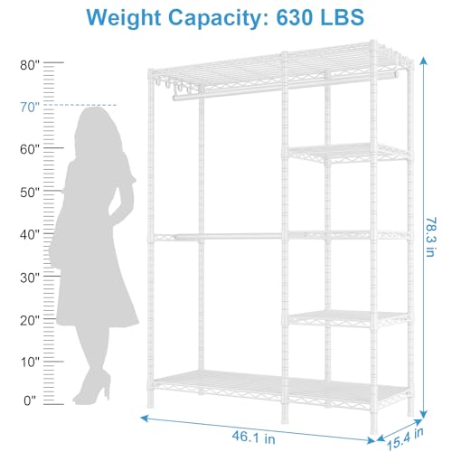 Ulif F2 Clothes Rack, 5 Tiers Heavy Duty Garment Rack for Bedroom, Freestanding Adjustable Closet Storage Organizer, 46.1" W x 15.4" D x 78.3" H, Load 630lbs, Upgraded White - color: White