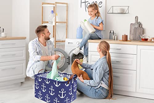 Rectangular Kids Storage Bins,Boys Baskets,Collapsible Anchor Organizer Bin with Handles for Nautical Nursery Decor,Clothes Storage,Book Basket,Gift Basket.( Anchor) - color: Navy blue anchor