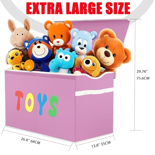 YOLOXO Toy Box Chest, Collapsible Sturdy Storage Bins with Lids, Extra Large Kids Toy Storage Organizer Boxes Bins Baskets for Kids, Boys, Girls, Nursery Room, Playroom, Closet (Classical Pink) - color: Classical Pink