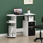 Furinno Jaya Desk, 38.4" Wide Gaming Desk with Bin Drawers, Computer Desk with Side Shelf, Office Desk for Study, Home Office, Bedroom, Dorm, Study Room, White - color: White/Black