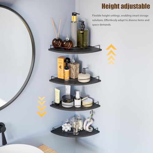 Corner Shelf Wall Mount, Floating Corner Shelves, Set of 4 Corner Wall Shelf Organizer,Rustic Wood Wall Storage Display Shelves forLiving Room Bedroom Bathroom Kitchen,Black - color: Black-4pack