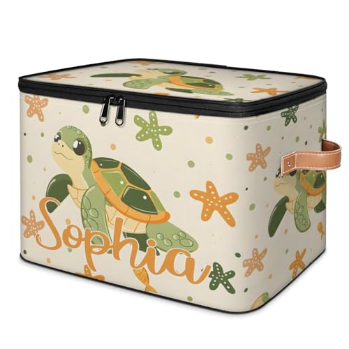 Custom Storage Basket with Name, Personalized Storage Bins with Zipper Lid, Foldable Fabric Storage Box Large capacity with Handle Starfish Turtle - color: Option 26