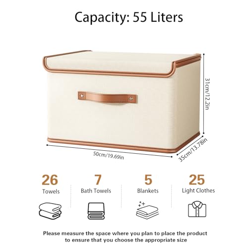 Tuza 2 Pack Storage Bins with Lids, Collapsible Closet Organizer Container, Fabric Organizer Box with Handles, Decorative Storage Boxes with Lids for Organizing Clothes, Blanket, White, Extra Large - color: White, size: 2 Pack - Extra Large