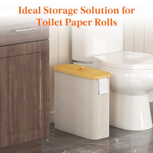 Lifewit Toilet Paper Storage Holder for 12 to 16 Rolls, Free Standing Toilet Paper Basket Stand with Bamboo Lid, Collapsible Fabric Bathroom Organizer Box for Mega Rolls, 30L, Extra Large, Beige - color: Beige, size: 30L