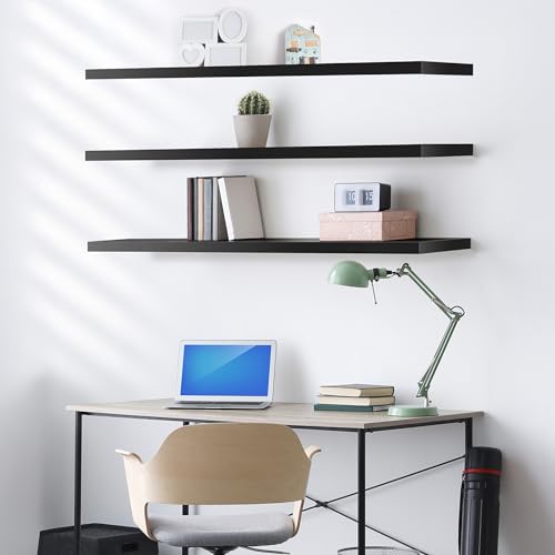 Sorbus Floating Shelves for Wall - 55 Inch Extra-Long Bathroom Shelves, Wall Decor for Bedroom, Kitchen, Living Room, Book Storage - Mounted Floating Shelf with Hidden Brackets (Black, 3 Pack) - color: Black, size: 55 Inch, style: 3 Pack