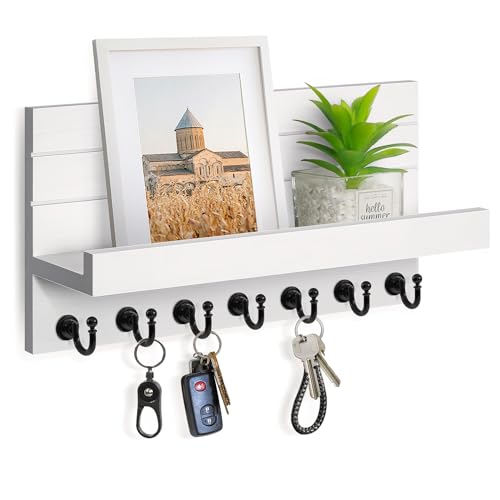 HONJIN Key Holder for Wall: Upgraded 7 Sturdy Key Hooks Easy Installation Mail Organizer Wall Mount Hanging Key Rack for Kitchen and Entryway Decor - color: 7 hooks White