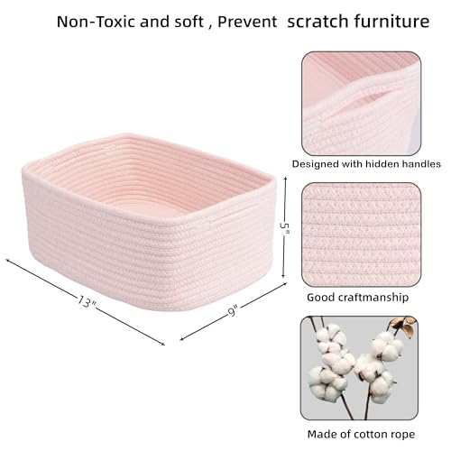 XUANGUO Small Woven Storage Baskets 13“X9”X5“ Decorative Rope Bins for Organizing Shelves, Closets, and Toys, Empty Gift Baskets, Cute Organizer Basket for Home and Office (pink, Large) - color: pink, size: Large