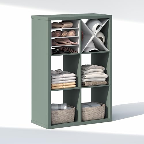 Furinno Cubic Closet Organizers and Storage, 6-Cube Closet Organizer, Open Shelf Closet Storage, Extra Thick Frame for Wardrobe, Bedroom, Living Room, Sage Green - color: Sage Green, size: 6-Cube