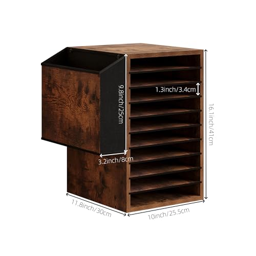 Unionly Office Mail Sorter, Wooden Paper Organizer with Storage Bag, 10 Tier Adjustable Classroom Mailbox, Removable Classroom Organization, Teacher Desk Organization for Office, Study, Brown - color: Rustic Brown, size: 10 Slots