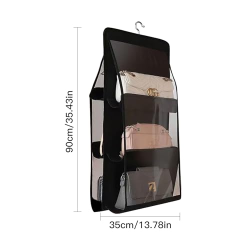Space Saving Hanging Purse Organizer 6 Pockets Closet Wardrobe Handbag Pocketbook Storage - color: Black, size: 2-Pack