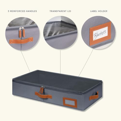 OrganiHaus Under Bed Storage Containers, Bedroom Storage and Organization Bins, Clothes Organizer for Closet with Clear Cover and Reinforced Handles - Set of 2 33x17x6 inches Gray - color: Gray