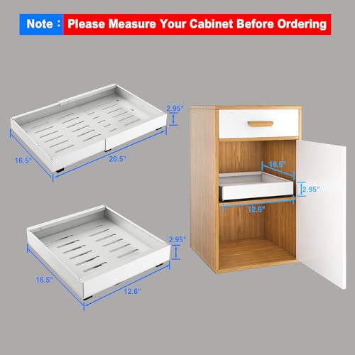 Mustorn 2 Pack Pull Out Cabinet Organizer, Expandable Slide Out Drawers for Kitchen Cabinets Peel and Stick Pullout Drawer Heavy Duty Sliding Shelves for Cupboard, Pantry, Bathroom(16.5" Deep, White) - color: White, size: 16.5"D*(12.6-20.5"W)*2.95"H