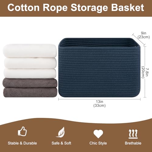 OIASKET Storage Baskets for Organizing, Woven Decorative Baskets for Shelves - Books, Towels, and Clothes, Cotton Rope Toy Storage Bins, 12.7''Lx9''Wx7.8''H, Pack of 4, Blue - color: Blue