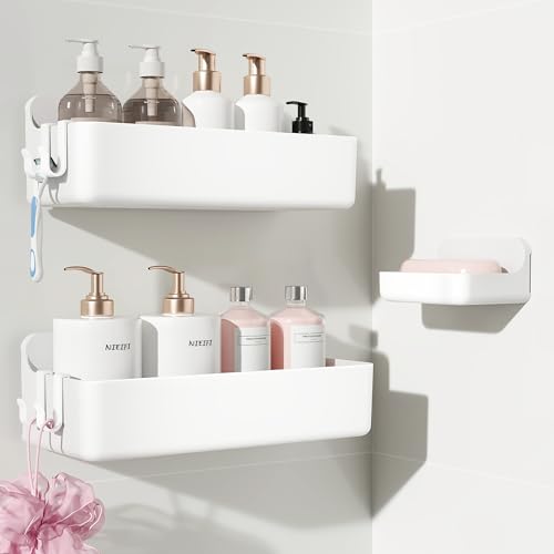 Nieifi Adhesive Wall Shelf, Shower Shelves, Shower Organizer for Bathroom Organization (White, 3 pieces) - color: White, size: 3 pieces